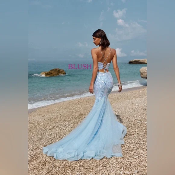 Blush Prom or Homecoming Light Blue Dress Size 0 - Picture 5 of 7